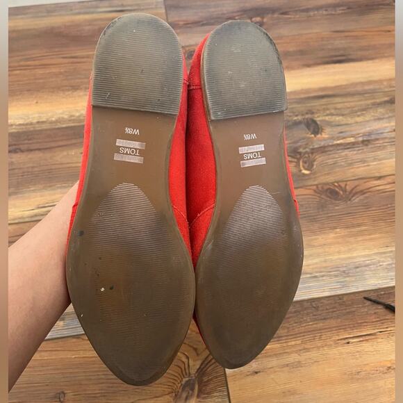 TOMS Red Julie Flats Pointed Toe Suede size 8.5 wide - Picture 6 of 8